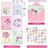 24 Pack Embossed Happy Mothers Day Cards With Envelopes Floral Mother'S Day Gift Cards Blank Inside