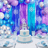 Winter Wonderland Balloon Garland Arch Kit Birthday Party Decorations, Blue Purple Foil Fringe Curtains Backdrop Tinsel Streamer Photo Booth Props For Girls Winter Christmas Snow Party Decor Supplies