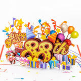 3D Pop Up Happy 88Th Birthday Card – Red Design With Glitter Numbers, Balloons, Cakes & Gifts – Unique Bday Card For Dad, Mom, Husband, Wife, Man Or Woman – 5" X 7"