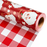 Red Christmas Wrapping Paper, Reversible Red Santa, Grid Design Gift Wrapping Paper Suitable For Christmas, Mini Roll (17 Inch X 32.8 Feet)