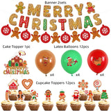 Gingerbread Man Christmas Birthday Party Decorations - Christmas Party Decorations Merry Birthday Banner Gingerbread House Cake Topper Red Green Brown Latex Balloons For Holiday Baby Shower Decor