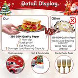 96 Pieces Merry Christmas Paper Plates And Napkins Tableware Set, Snowman Truck Christmas Tree Disposable Dinnerware With Paper Plates Napkins Forks For Xmas Winter Holiday Party Supplies - Serves 24