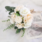 9.5In Wedding Bouquets For Bride Bridesmaid, Champagne Roses White Artificial Flowers Toss Bouquet For Wedding Party Church Decoration