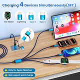 5FT 4 in 2 Multi Charging Cable with Apple Watch Charger USB C Lightning for iPhone Android