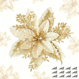 24 Pcs Christmas Artificial Poinsettia Flowers, 5.9" Glitter Artificial Christmas Flowers With Clips For Christmas Tree Diy Wreath Party New Year Decor (Gold)