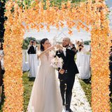 12 Pack Wisteria Hanging Flowers, 45 In /3.7Ft Artificial Vine Hanging Flowers For Decoration, Fake Long Rattan Hanging Garland Silk Flowers String For Wedding, Garden, Bedroom, Home Decor-Orange