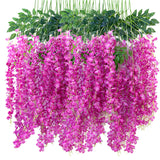 24Pcs Wisteria Hanging Flowers,3.6 Ft Fake Wisteria,Artificial Wisteria Hanging Flowers Wisteria Garland Arch Silk String For Wedding Garden Party Outdoor Home Wall Decoration (24Pcs Fuchsia)