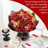 28 Red Glitter Roses Bouquet - Artificial Flowers Bouquet With Diomand Pins,Red Roses Diy Fake Flower Bouquet Kit - Sparkling Flower Arrangement For Valentine’S Day,Anniversary,Weddings Engagement