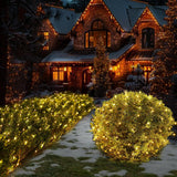 Solar Christmas Lights Outdoor Waterproof, 100Led 5Ftx5Ft 8 Modes With Remote Connectable Net Christmas Lights For Bushe