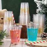 50 Pack 12Oz Christmas Disposable Cups With Lids Straws Gold Merry Christmas Plastic Glasses Cups Covers Red Green Straws For Xmas Winter Holiday Drinks Party Supplies