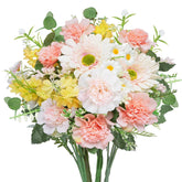 16.6’’ Silk Artificial Spring Bouquet Flowers - White & Pink Dahlia, Daisy Fake Wildflowers And Yellow Lilac, Faux Floral Arrangements For Wedding Centerpieces, Home Decor, Table Vase Cemetery
