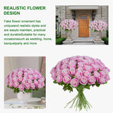 Artificial Flowers Roses Touch Fake Rose Bouquet Flower Stem Fo Wedding Centerpieces Diy Wreath Home Decorations Silk Roses Fo Mothers Party Fake Outdoor Flowers Decor 19.6"(Deep Pink 50Pcs)