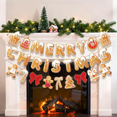 Merry Christmas Banner Gingerbread Christmas Hanging Decoration 3Pcs Gingerbread Theme Garland Banner For Holiday Home Office Fireplace Wall Decor Outdoor Indoor Xmas Party Banner