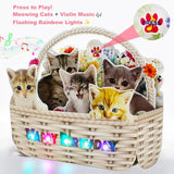 Musical Cat Birthday Pop-Up Card With Led Lights – 2 Happy Birthday Songs Meows & Violin – Cute Kittens In Flower Basket – Light Up 3D Greeting Card For Cat Lovers, Kids, Women, Friends