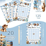 145 Pcs Cowboy Baby Shower Games Supplies 5 Sets Baby Shower Games Activities Cards With 20 Pcs Funny Pencils Include Descriptions And Wishes, Guess Who, Bingo Play, Word Search