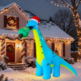 12 Ft Christmas Inflatable Outdoor Decorations, Large Blow Up Dinosaur Inflatables With Santa Hat Christmas Tree Light U