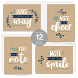 Encouraging Kraft Look Greeting Cards / 12 Friendship Note Card Pack With White Envelopes / 5" X 7" All Occasion Cards / 4 Modern Faux Brown Kraft Card Designs/Made In The Usa