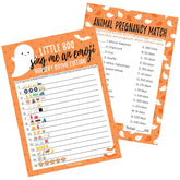 Orange Little Boo Is Almost Due Halloween Baby Shower Games - Animal Pregnancy And Emoji Picture 2 Activity Game Bundle - Set Of 20 Player Cards, Halloween Gender Reveal