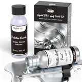 Liquid Silver Leaf Paint Kit (2 × 1Oz/30Ml), Metallic Silver Acrylic Paint & Varnish For High Gloss Finish, Non Toxic Non Fading Shiny Chrome Paint For Crafts, Metal, Wood, Diy Decor Resin Art