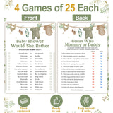 Baby Shower Games For Boys, Bingo Game For 25 Guests, Fun Mommy Or Daddy Prediction Game, Would She Rather Sage Green Baby Shower Decorations Ideas