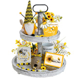 Bumble Bee Tray Decor Set, Gnome Tiered, Farmhouse Decor, Gnome Plush, 3 Signs, Bee Hive, Wood Garland, Rustic Kitchen Decor,Spring Summer Tray Décor, 6Pcs