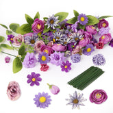 100Pcs Fake Flower Heads Mini Artificial Flowe Heads Silk Faux Flower For Crafts Purple Artificial Flowers For Decoration Cake Blossom Flowers For Hair Crafts Wedding Bridal Party (Purple)