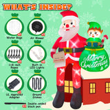 10Ft Christmas Inflatable Santa Claus Outdoor Decorations, Climbing Santa Inflatable Yard Decor With Elf & Built-In Leds