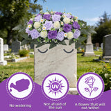 Artificial Cemetery Flowers,Headstone Flower Saddle,Realistic Vibrant Roses,Cemetery Memorial Flowers For Outdoor Tombstone Decorations (Purple)