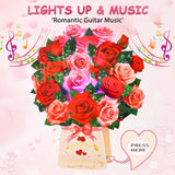 Pop Up Valentine’S Day Card With Light & Music, 12 Inch Paper 3D Rose Bouquet Greeting Card With Envelop, Happy Valentines Day Cards For Wife, Popup Valentines Day Card Gifts For Her Women Girlfriend