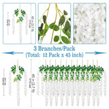 (36 Branches 12 Pack /45 Inch /3.7Ft Wisteria Hanging Artificial Flowers Fake Bushy Silk Vine Garland String For Wedding Party Garden Greenery Home Wall Deco White
