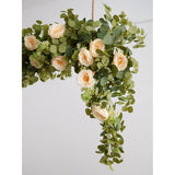 6.56Ft Eucalyptus Garland With Flowers-8 Champagne Roses-Lush,Natural Looking, Floral Garland Greenery For Party Wedding Table Indoor Outdoor Backdrop Wall Decor?Champagne,1?