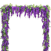 Wisteria Artificial Flowers Garland, 2Pcs Total 14.4Ft Silk Faux Wisteria Vine Kit, Hanging Flower Plant For House Outdoor Garden Ceremony Outside Wedding Arch Floral Decor (2, Purple)