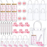 6 Set Bridal Shower Game Prizes For Player Winners Pink Bow 17 Oz Tumblers With Lids Straws Pink Bow Mirrors Pens Hair Clips Gift Bags For Bridal Shower Wedding Party Supplies