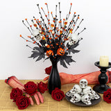 10 Pack Halloween Decorative Branches – 2 Skull Head & 2 Jack-O'-Lantern Stems With Black Maple Leaves, 6 Berry Stems With Halloween Candy – 17 Inch Spooky Centerpieces For Party Decor