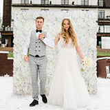 Artificial Flower Wall Backdrop 16Pcs 16.5X16.5 Inch Silk Rose Floral Wall Panel Ideal For Wedding Celebrations, Festive Party Backdrops, And Elegant Home Decor-White