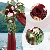 Burgundy Wedding Artificial Arch Flowers Kit (Pack Of 3) With 26Ft Shiny Arch Draping Fabric For Ceremony And Reception Backdrop Decoration (Burgundy & Blush)