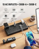 Surge Protector Power Strip 13 Outlets 4 USB Ports 2 USB C 10FT Flat Plug Extension Cord 2100J