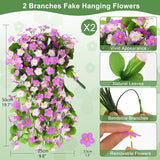 2 Pack Artificial Hanging Flowers, Fake Flowers Hanging Plant Violet Flower, Artificial Faux Silk Spring Flower For Wall Front Door Yard Garden Wedding Outdoor Decoration(Purple)