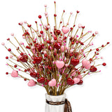 Pink Heart Decorations 24 Pack Red Heart Picks 17 Inch Pink Red Berry Stems For Wedding Anniversary Party Candlelight Dinner Decor