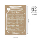 Mason Jars Kraft Brown Baby Shower Game — Rustic Mason Jar Baby Trivia Baby Shower Game — 25 Guests — Fun Baby Facts Game, Mason Jar Gender Reveal Party, Gender Neutral Baby Shower Game Sku G200-Trv
