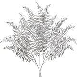 30” Artificial Silver Ferns Leaves Stems Christmas Long Branch 3Pcs Fake Leave Flower Tall For Christmas Tree Diy Xmas Wreath Garland Arrangment Vase