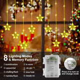 Christmas Window Lights With 3 Pcs Xmas Cards, 76Leds 9 Stars Curtain Lights Battery Operated With Timer & 8 Mode, Ip65