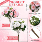 12 Bunches Valentine'S Day 12 In Mini Rose Artificial Flower Wedding Table Centerpieces Artificial Silk Roses Flower 120 Heads White And Pink Fake Bouquet For Bridal Shower Party Decoration