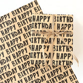 Kraft Birthday Wrapping Paper, 6 Sheets Gift Wrapping Paper-27.5 X 19.6 Inches Per Sheet, Classic Black Lettering Design Pattern For Men, Women, Boys