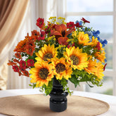 Fake Flowers With Vase, Sunflowers Artificial Flowers For Spring Summer, Faux Flowers In Vase For Centerpiece Table Decorations, Fake Plant Silk Floral Arrangements For Home Coffee Kitchen Table Decor