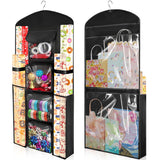 Hanging Gift Wrapping Paper Storage, 40"X17" Black Double-Sided Christmas Wrapper Bag Container, Oxford Craft Roll Organizer, Present Wrap Holder For Bedroom Closet, Door, Cabinet
