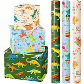 Dinosaur Wrapping Paper Roll - 3 Short Roll - Dinosaur Happy Birthday Wrapping Paper For Kids Boys Birthday, Dinosaur Party Favor - 17 Inch X 120 Inch Per Roll