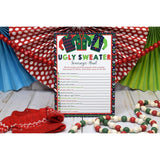 Ugly Sweater Scavenger Hunt Christmas Party Game Cards 10 Pack 5X7 Double Sided Fill-In Holiday Activity, Fun Festive Game For Kids & Adults, Made In Usa By