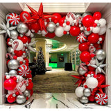 171 Pcs Christmas Balloon Garland Arch Kit With Red,White,Metallic Silver Balloons Candy Foil,Candy Cane Balloons For Christmas Party Decorations