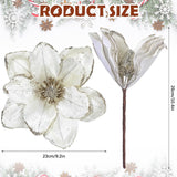 15 Pcs Christmas Magnolia Flowers Tree Ornaments Velvet Poinsettia Burgundy Artificial Light Brown Dark Green Beige Glitter Floral Picks Stems For Tree Xmas Centerpiece Decoration Wedding